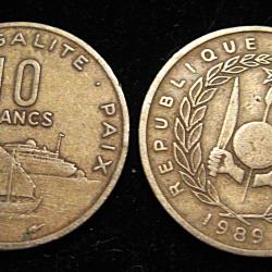 DJIBOUTI , piece de 10 francs de 1991-1989 ttb bronze d'alu