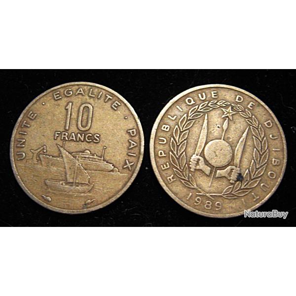 DJIBOUTI , piece de 10 francs de 1991-1989 ttb bronze d'alu