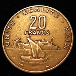DJIBOUTI , piece de 20 francs de 1982 ttb bronze d'alu