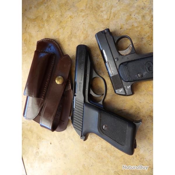 holster �tui cuir 6.35 7.65  passant exterieur pour ceinturon 32 acp porte chargeur dessus