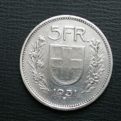 SUISSE - MONNAIE DE 5 FRANCS EN ARGENT DE 1931 B