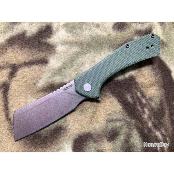 Couteau Kershaw Static Lame Cleaver Acier D2 Manche Micarta Vert Linerlock KS3445MCG
