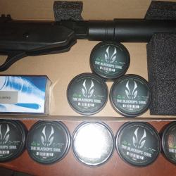 Pistolet black ops silencer 10 j, point rouge asg et 8 boites de plombs 4,5 mm black ops Garantie