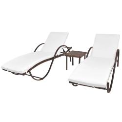 Chaises longues lot de 2 avec table r&eacute;sine tress&eacute;e marron