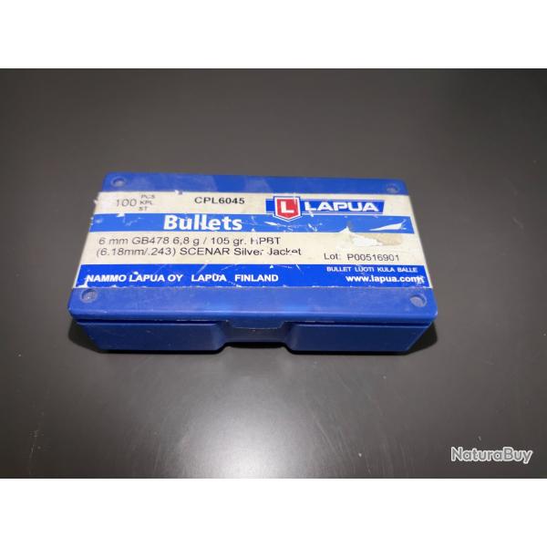 LOT DE 40 ogives lapua 6mm HPBT 105GR