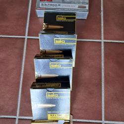 lot de 57 &eacute;tuis cal. 9.3x74R tir&eacute;s 1 fois