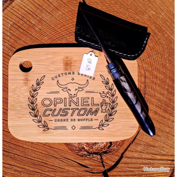 OP09 -opinel n�8 custom - corne de buffle - �tui + planche grav�e