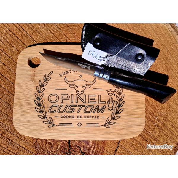 OP11 - opinel n�8 custom - corne de buffle - �tui + planche grav�e