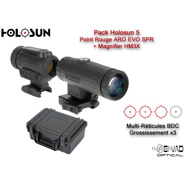 Pack Holosun 6 - Point Rouge ARO EVO SPR + Magnifier HM3X avec mallette