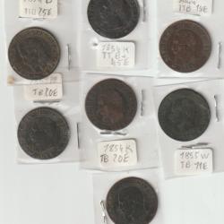 lot de monnaies de 5 centimes Napol&eacute;on III de T B a T T B