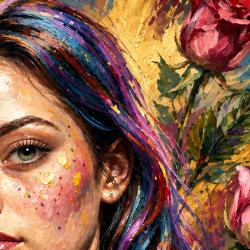 Peinture impressionniste "La Miss aux roses" - (60x60 cm) sur Toile ou aluminium Dibond