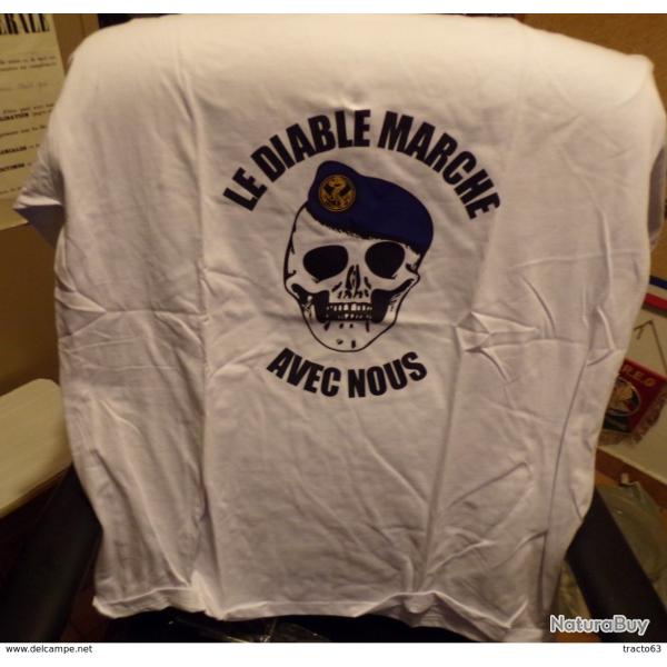 TROUPES DE MARINE : TEE SHIRT LE DIABLE MARCHE AVEC NOUS DES TROUPES DE MARINE  ,TAILLE��XL ,� NEUF