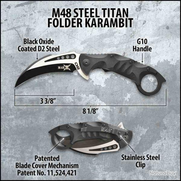 Couteau United Cutlery M48 Steel Titan Karambit Lame Acier D2 Hawkbill Manche G10 UC3602