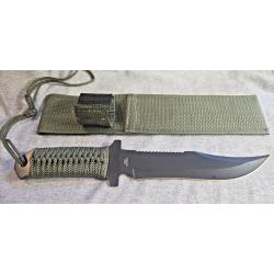 Couteau Bowie Rite Edge Military Survie Lame Acier Inox Black Manche OD Green Corde Etui Nylon 0665