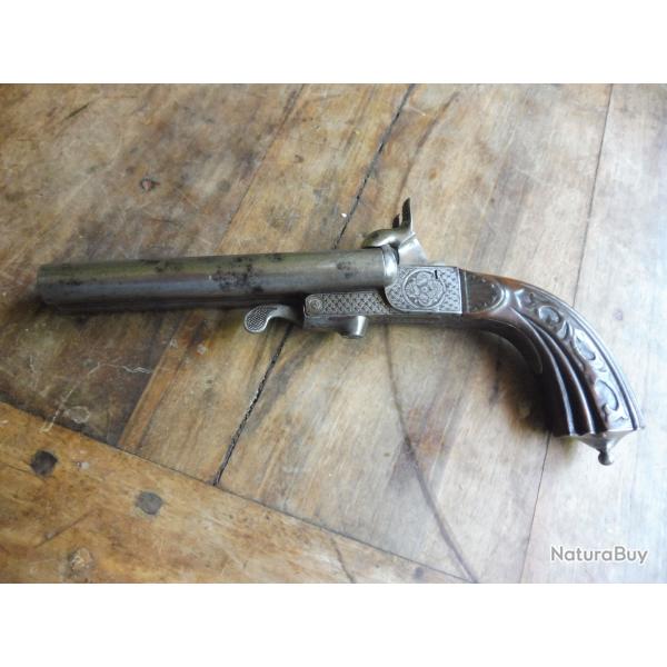 pistolet 9mm a broche poudre noire canon ray� tres bon �tat fonctionel