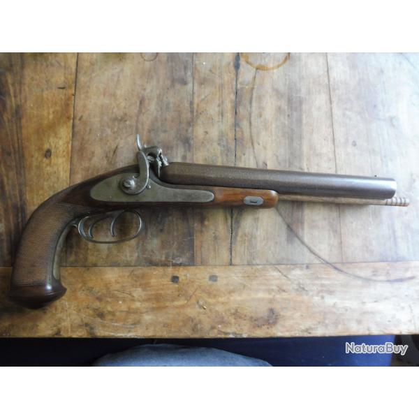 pistolet poudre noire a amorces double canon calibre 18 ou 19mm super �tat.