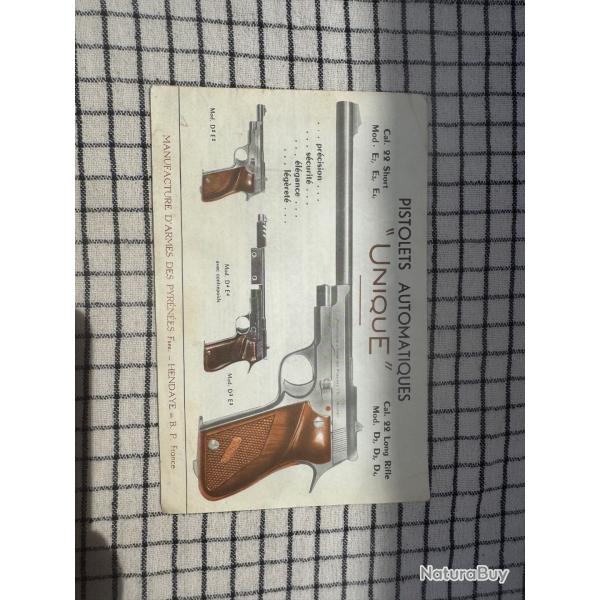 Notice d�pliante Pistolet Unique mod�le E2 E3 E4 et D2 D3 D4