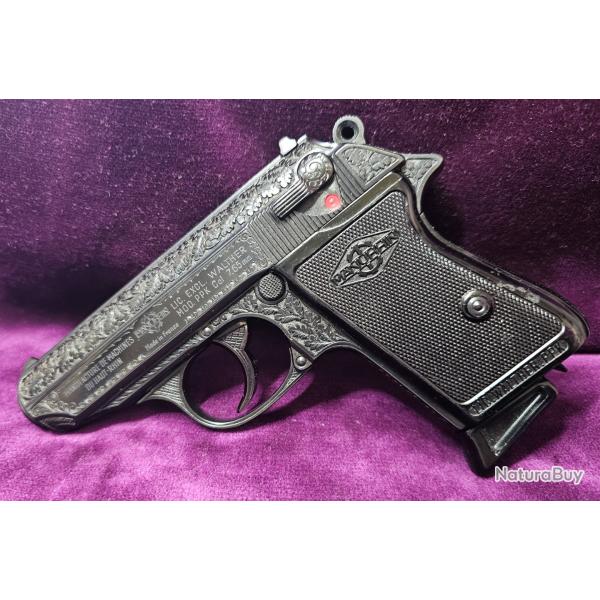 Pistolet Manurhin Walther PPK grav� int�gralement calibre 7,65 Browning - Ann�es 1960 - Cat�gorie B
