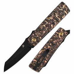 Couteau Kansept Higonokami Lame Acier 154CM Reverse Tanto Manche Cuivre FCarbone Liner Lock T2135A2