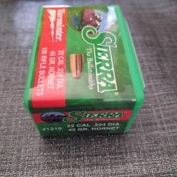 Ogives Sierra .224 Hornet 45gr SMP - R&eacute;f #1210 (Bo&icirc;te neuve)