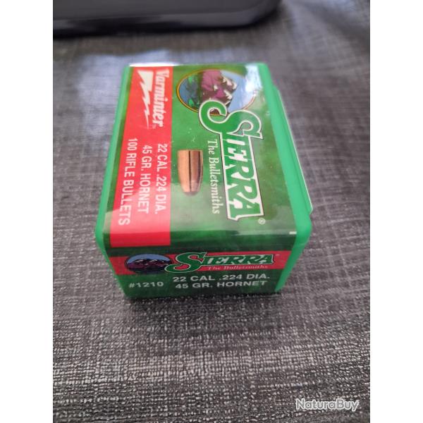 Ogives Sierra .224 Hornet 45gr SMP - R�f #1210 (Bo�te neuve)
