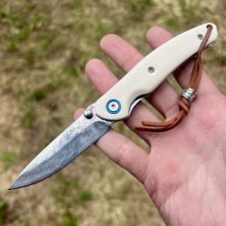 Petit couteau pliant acier damas v&eacute;ritable collection custom camping  #327