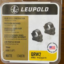 Collier de montage amovible LEUPOLD QRW2 30mm haut noir mat.