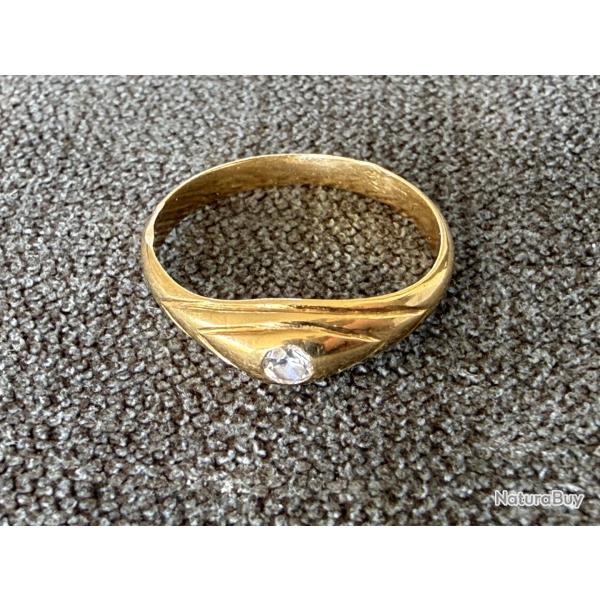 Bague solitaire or 18 carats avec pierre blanche - taille 55
