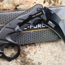 Couteaux Griffe Tac Force Karambit A/O Lame Acier 3Cr13 Manche Aluminium Black linerlock Clip 57bk