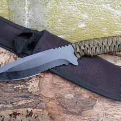 Couteau de Brousse Harpoon Lame Acier 3Cr13 Manche Corde Etui Nylon Id&eacute;al pour la Survie & la P&ecirc;cheC