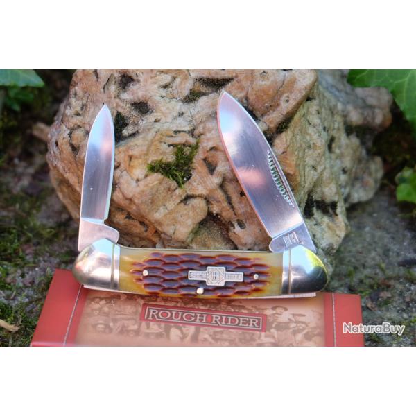Couteau Canif Rough Rider Canoe Amber Jigged Bone 2 Lames Acier 440 Manche Os Slip Joint