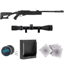 VF* Carabine &agrave; plombs Hatsan Air Tact Cal. 5,5mm + Lunette 3-9x40 + Plombs + Porte-cible + Cibles