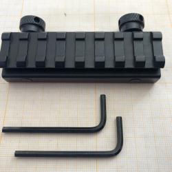 Rail picatinny avec r&eacute;hausse basse, 8 slots en aluminium