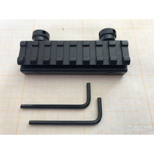 Rail picatinny avec r�hausse basse, 8 slots en aluminium