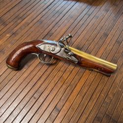 PISTOLET A SILEX DE MARINE BELGE ELG CANON BRONZE