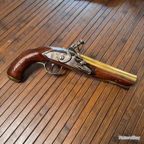 PISTOLET A SILEX DE MARINE BELGE ELG CANON BRONZE