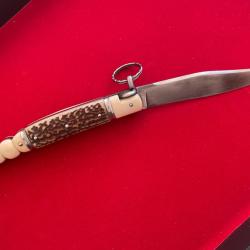 Couteau d'Art Reynald Heros merveille d"ajustement ivoire et bois de cerf