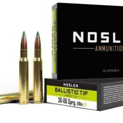 Cartouches NOSLER calibre 30-06 sprg ballistic tip 180gr x20