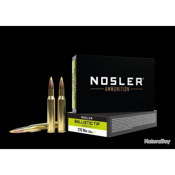 Cartouches NOSLER calibre 270 win ballistic tip 130gr x20