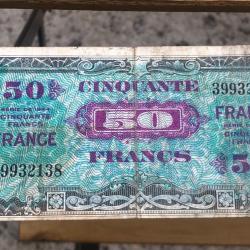 Billet d'invasion US 1944 : 50 Francs (original) dat&eacute; 1944 ww2 USA