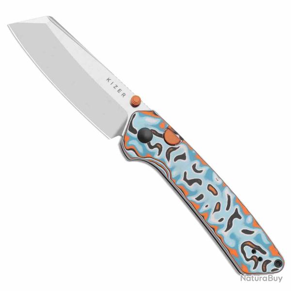 Couteau Kizer Madrac Lame Sheepsfoot Acier 14C28N Manche Micarta Multicolor Button Lock KIV3693BSA2