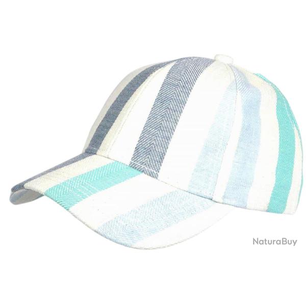 Casquette Turquoise Ray�e Ecrue Mode Vacances Bord de Mer en Coton Anaor Taille unique Vert
