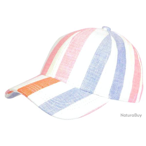 Casquette Rose et Bleue Ray�e Ecrue Mode Vacances Bord de Mer en Coton Anaor Taille unique Rose