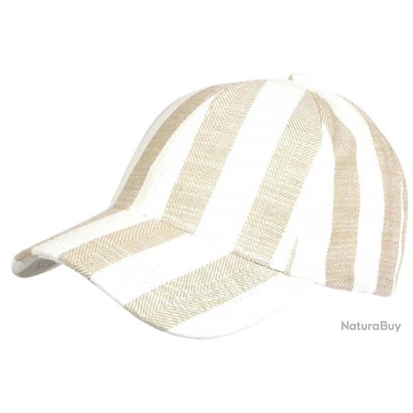 Casquette Beige Ray�e Ecrue Mode Vacances Bord de Mer en Coton Anaor Taille unique Beige