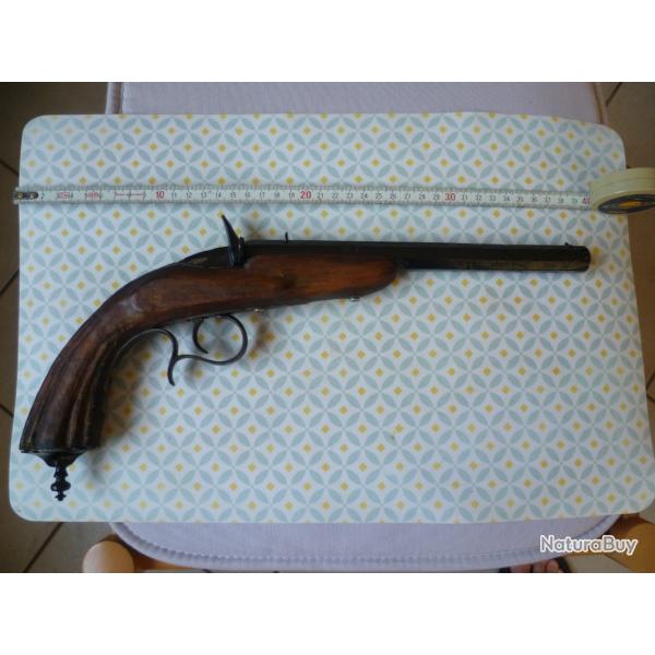 GRAND PISTOLET DE SALON (38 cm) DE TYPE FLOBERT EN CALIBRE 6 MM (AUSSI 5.5 MM), BON FONCTIONNEMENT