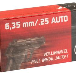 MUNITIONS GECO CAL. 6,35 BROWNING FULL METAL JACKET 3,2G ( 25 ACP ) 1 boite ( 50 munitions )