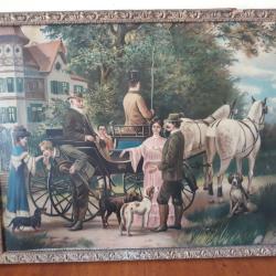 Gentilhomme depard a la chasse style napoleon III chromo ancien pour deco pavillon de chasse