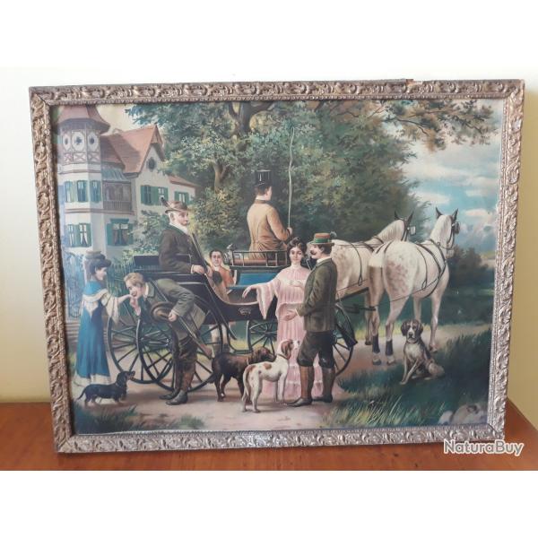 Gentilhomme depard a la chasse style napoleon III chromo ancien pour deco pavillon de chasse
