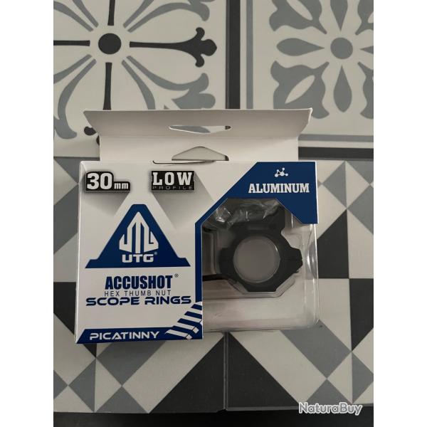 colliers de lunette UTG Accushot Hex Thumb Nut Scope Rings 30mm Low profile