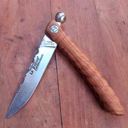 Magnifique Couteau LE THIERS Boule par BRUNO SAUZEDDE Custom Manche en Olivier Sculpt&eacute;